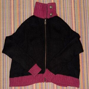 Zadig & Voltaire Black and Pink Zip-Up Alpaca and Wool Sweater Size S